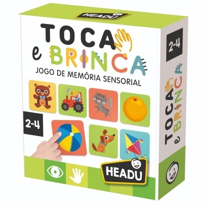 Caixa do jogo de memória sensorial Toca e Brinca da Headu para 2 a 4 jogadores