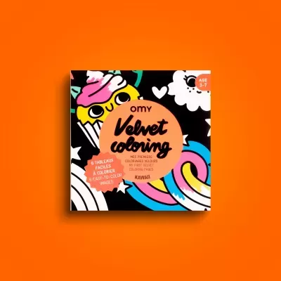 Caixa de livro para colorir com ilustrações kawaii coloridas e texto em inglês e francês