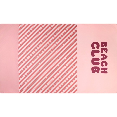 Toalha de praia rosa e vermelha com texto Beach Club