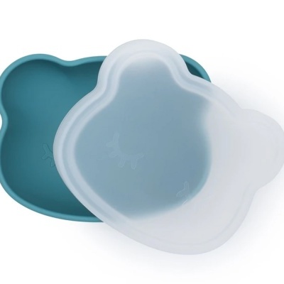 Conjunto de duas caixas para alimentos em forma de cabeça de urso azul e branca