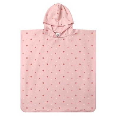 Poncho de criança rosa com capuz e padrão de círculos