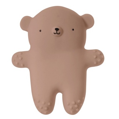 Brinquedo ou acessório de urso cor de rosa claro com textura de bolinhas nas patas