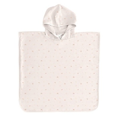Poncho branco para bebé com pequenos padrões e capuz