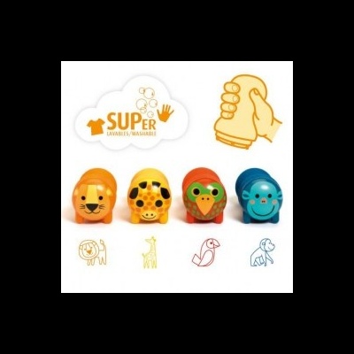 Quatro borrachas coloridas em forma de animais e adesivo SUPer laváveis