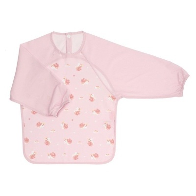 Babete rosa com mangas compridas e padrão de frutos