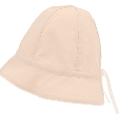 chapéu tipo balde bege claro com costuras e fita para ajustar