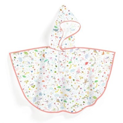 Poncho de banho para bebé branco com padrão colorido e borda rosa