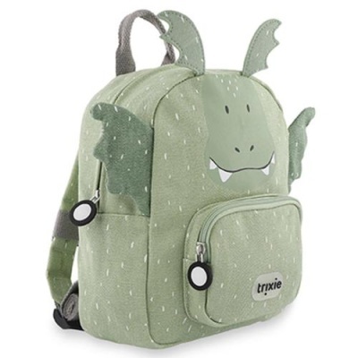 Mochila infantil verde com asas e rosto de dragão