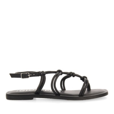 Sandália feminina preta de tiras finas e sola fina
