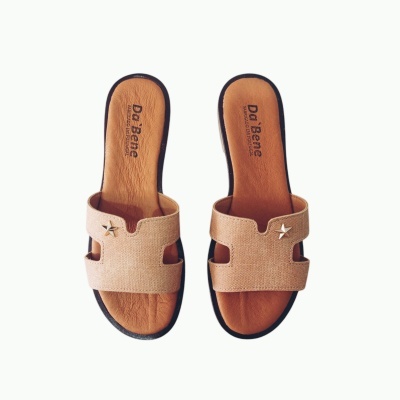 Par de chinelos femininos bege com estrela prateada da Da Bene