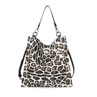 Mala senhora padrão animal print castanho e preto em fundo branco