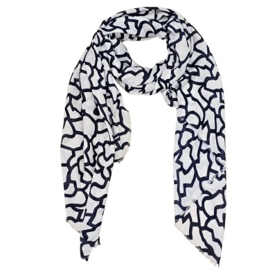 Cachecol branco com padrão de linhas pretas irregulares