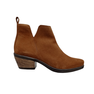 Botim castanho de camurça com salto médio de bloco