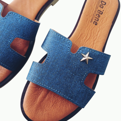 Sandálias de senhora azuis com estrela prateada e marca Da Bene