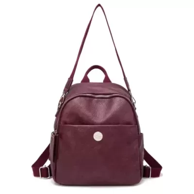 Mochila vinho de material sintético com fecho e alças ajustáveis