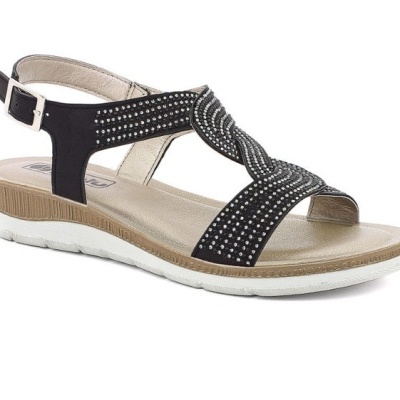 Sandália feminina preta com brilhantes e sola branca