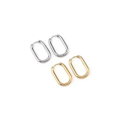 Dois pares de brincos de argola oval, um prateado e outro dourado