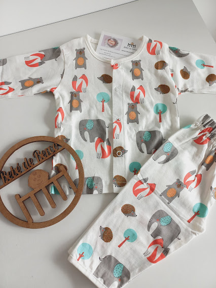 Conjunto de roupa para bebé com padrão de animais coloridos