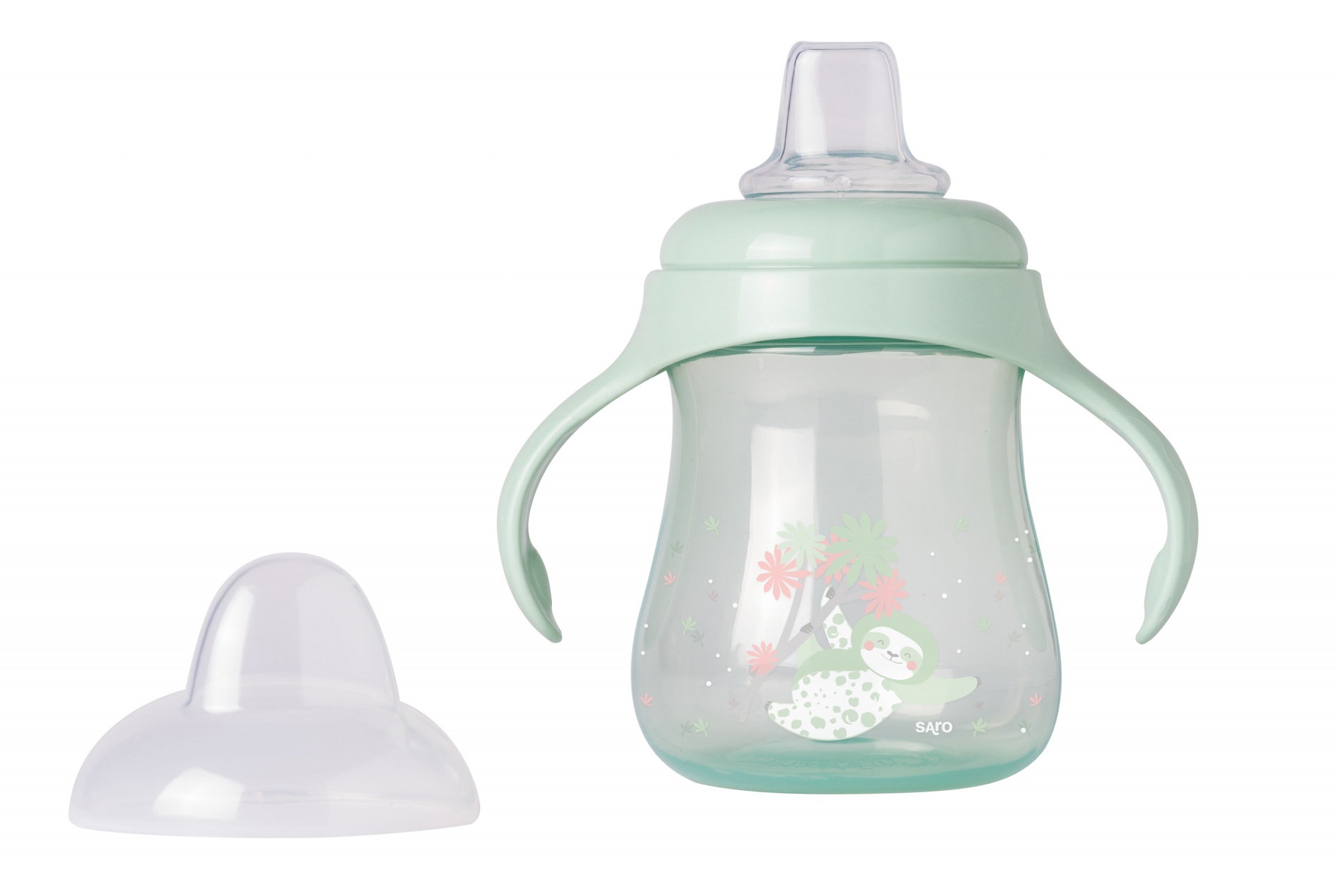 Copo de treino infantil verde menta com tampa e bico de silicone