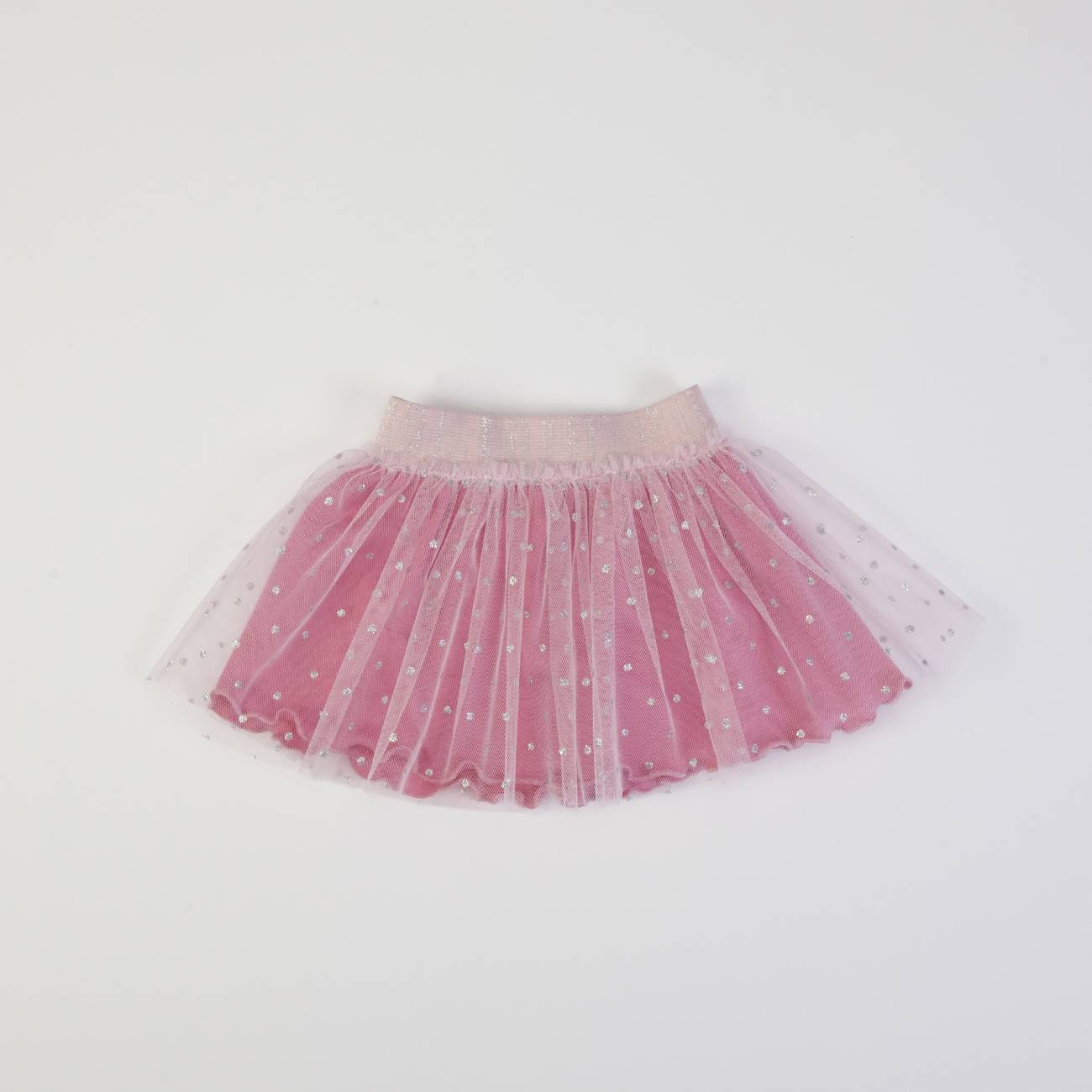 Saia infantil rosa com tule e corações brancos