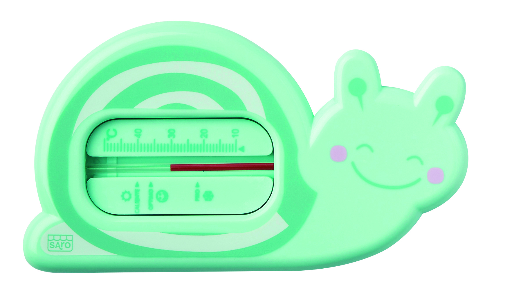 termómetro verde claro em forma de caracol com escala de temperatura
