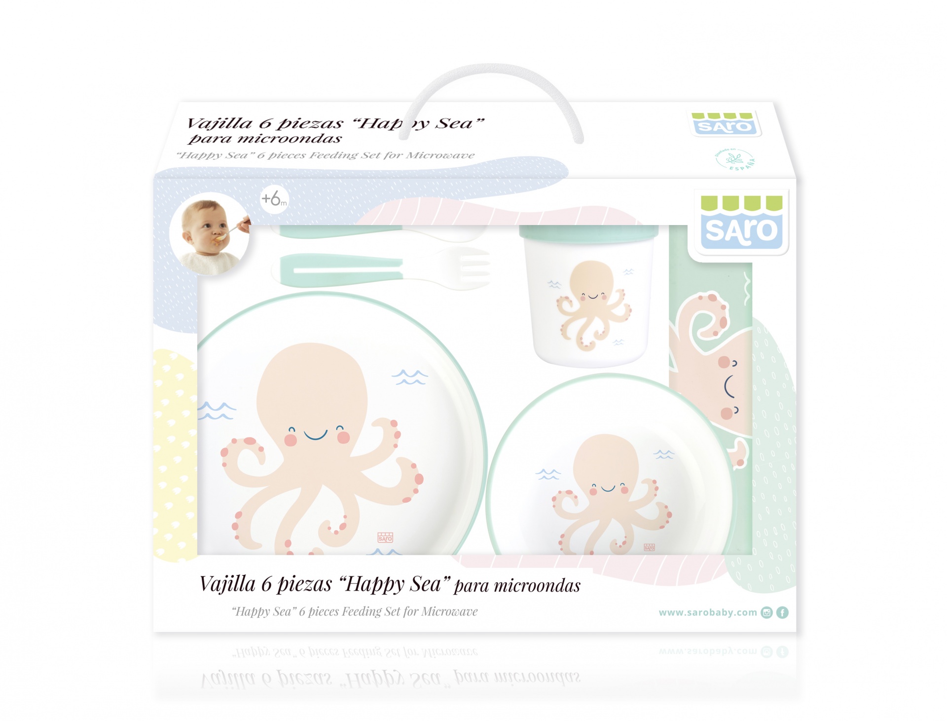 Conjunto de 6 peças de louça 'Happy Sea' para microondas com desenhos de polvo