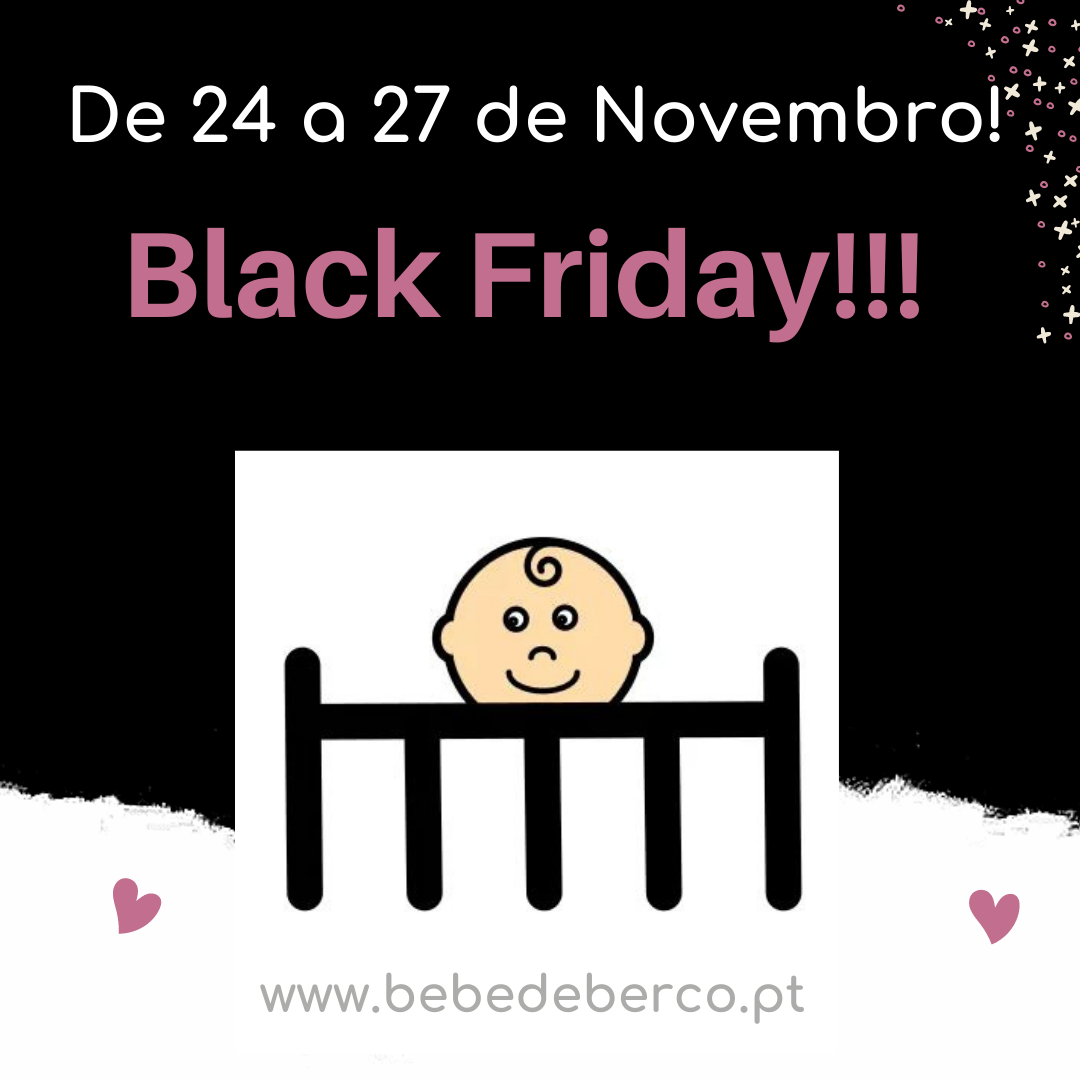Promoção Black Friday com logotipo de bebé e texto www.bebedeberco.pt