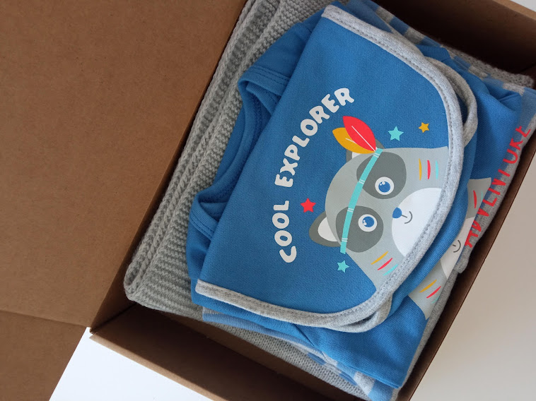 Fralda azul com estampa de guaxinim e frase Cool Explorer