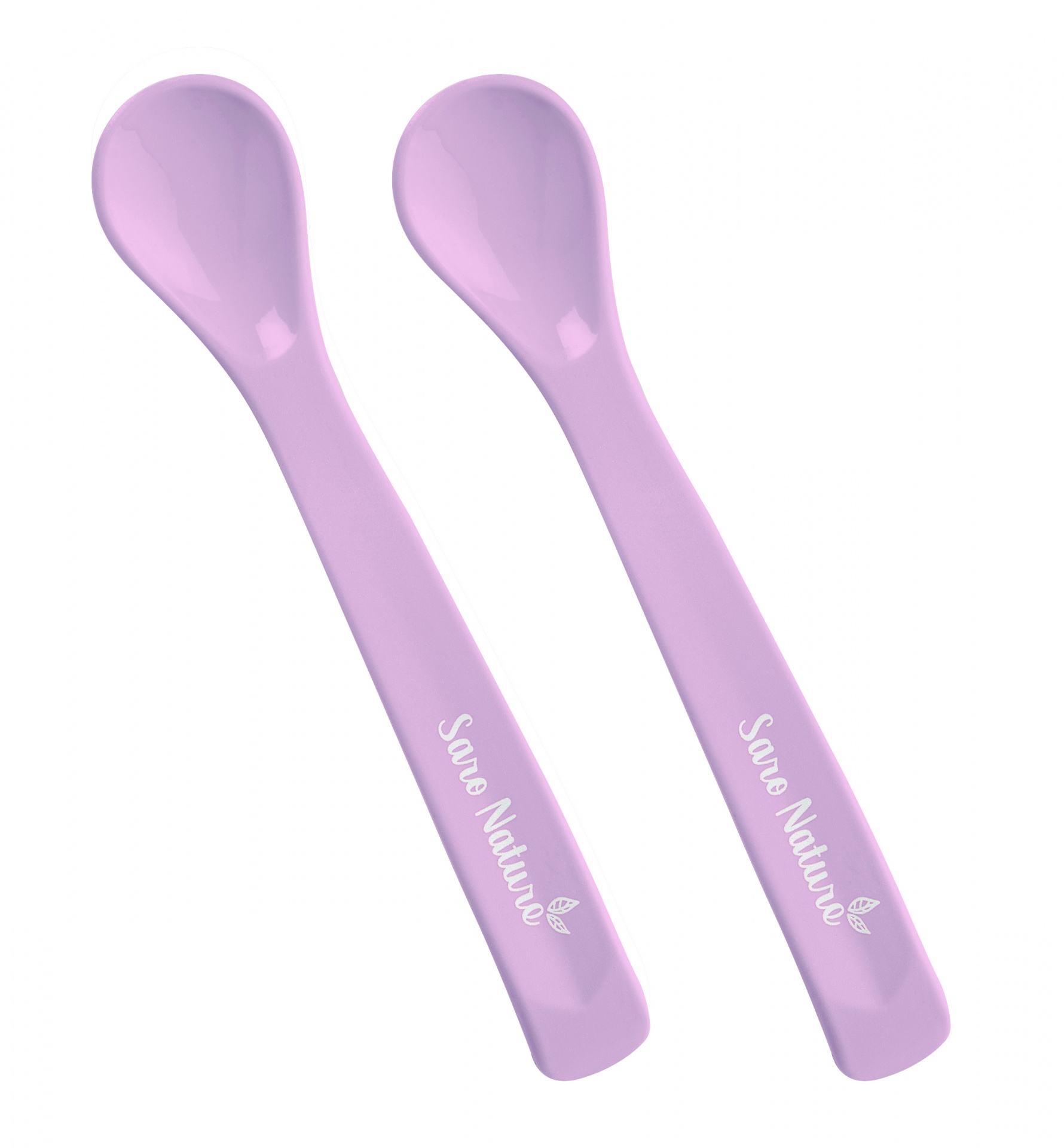 Duas colheres rosas com a frase 'Save Nature'