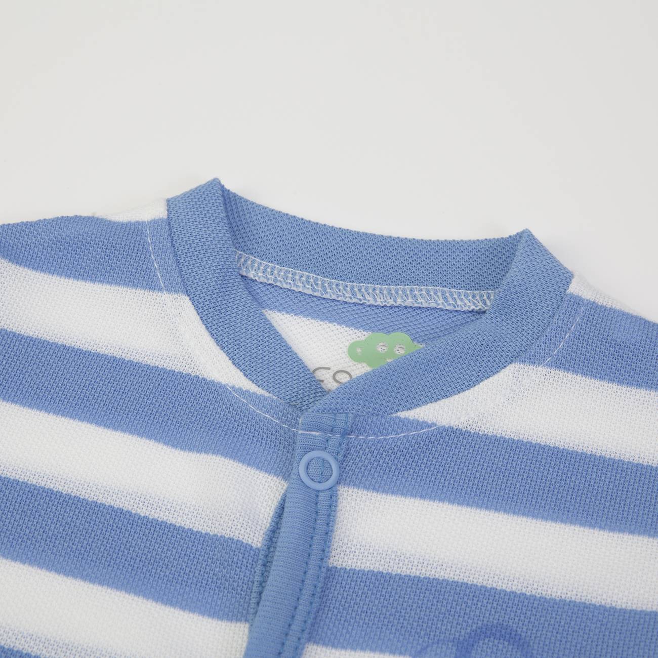 Camisola bebé às riscas azul e branca com fecho de mola