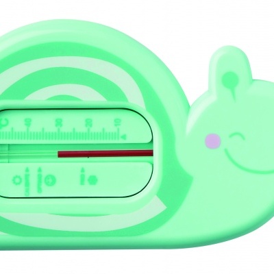 termómetro verde claro em forma de caracol com escala de temperatura