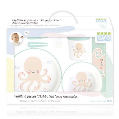 Conjunto de 6 peças de louça 'Happy Sea' para microondas com desenhos de polvo