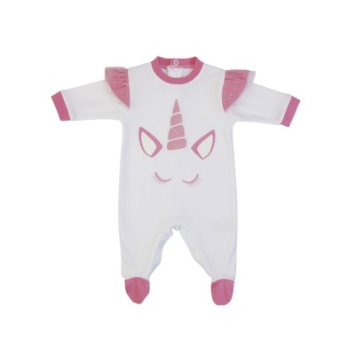 Macacão de bebé branco e cor-de-rosa com desenho de unicórnio