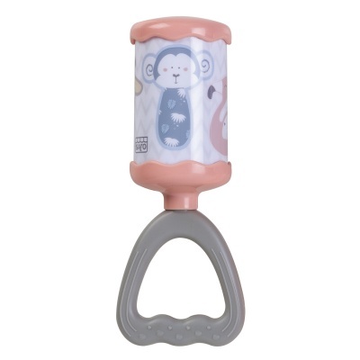 Mordedor para bebé com pega cinzenta e padrão de animais