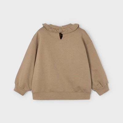 Camisola criança castanho claro com gola franzida e mangas compridas