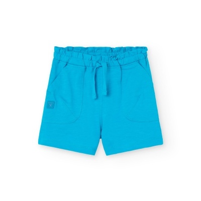 Calções azuis de criança com cintura elástica e bolsos frontais