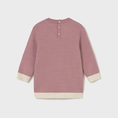 Vestido de malha infantil cor-de-rosa com detalhes em bege