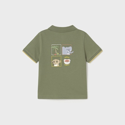 Camisola polo verde oliva com estampados animais nas costas