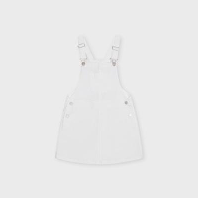 Salopete branca para criança com alças ajustáveis e bolso frontal
