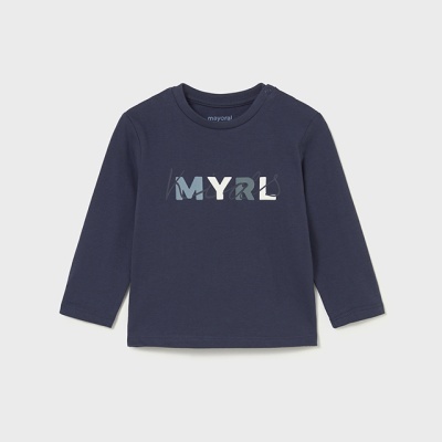 Camisola azul escuro de manga comprida com letras MYRL no centro