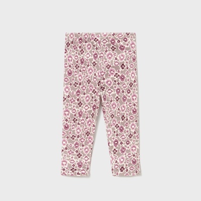 Calças de criança com padrão floral rosa lilás e bege