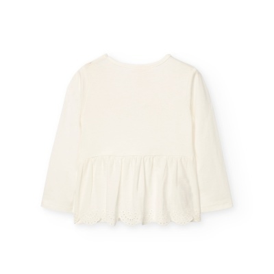 Camisola branca infantil de manga comprida com saia rodada e bordado em baixo