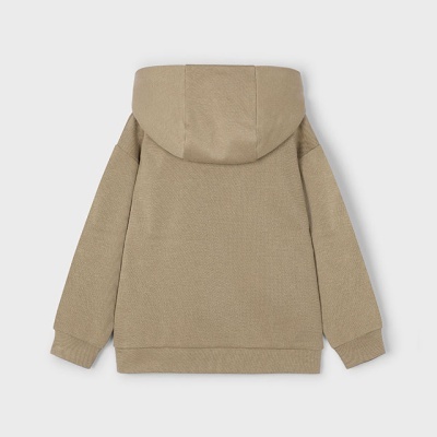 Casaco com capuz de criança castanho claro visto de costas