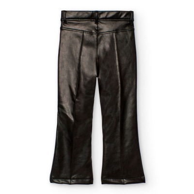 Calças pretas de tecido efeito pele com brilho ligeiro