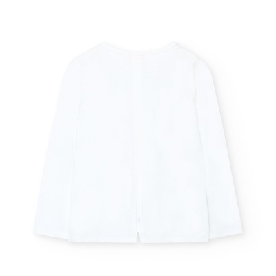 Camisola branca de criança com mangas compridas vista de costas