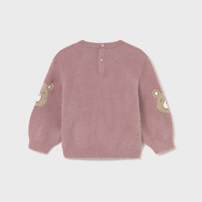 Camisola infantil cor-de-rosa felpuda com ursinhos nas mangas