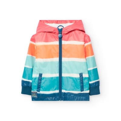 Casaco de criança às riscas com capuz e fecho de correr