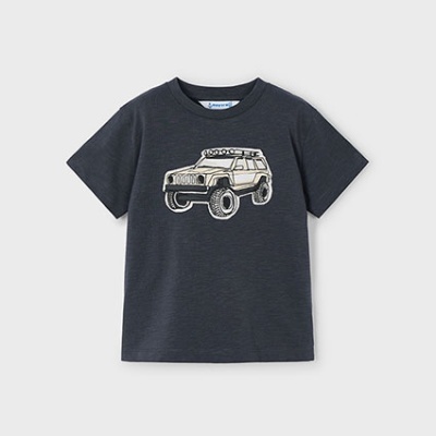 T-shirt cinzento escuro com desenho de carro todo-o-terreno