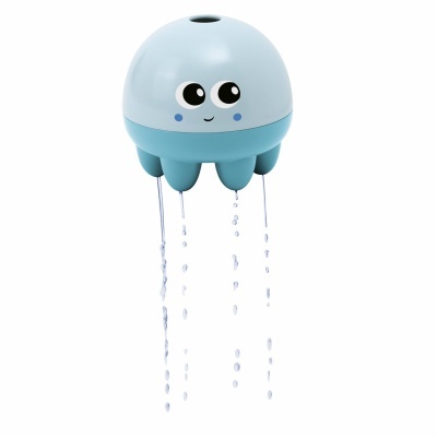 Brinquedo de banho em forma de polvo azul com água a sair pelos tentáculos