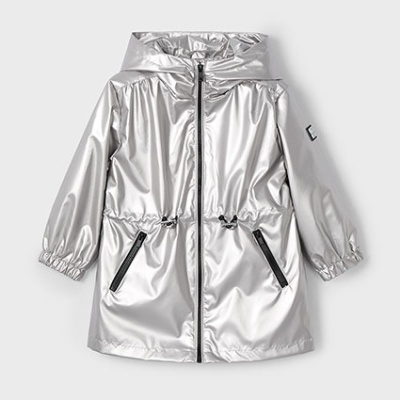 Casaco prateado reflectivo para criança com capuz e fecho